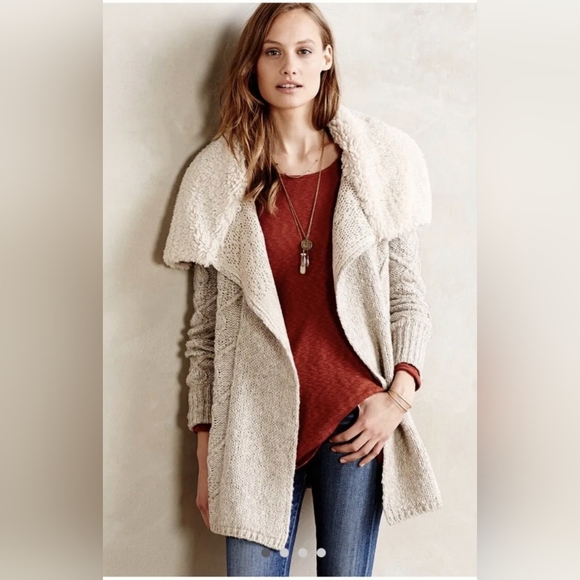 Anthropologie Bondurant Sherpa Sweater Coat Cardigan Sleeping On Snow - Picture 2 of 13
